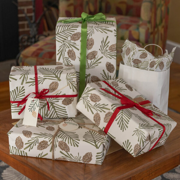 wrapping paper pine cones