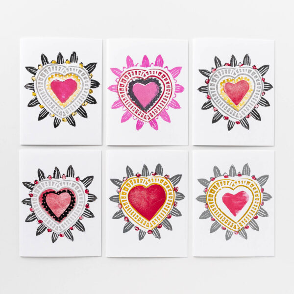 One-of-a-kind block printed valentine cards