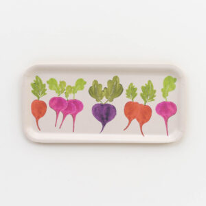 Root vegetables printed by Molly Thompson of Pretty Flours on Birchwood Serving Trays
